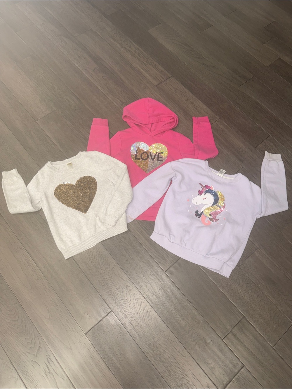 Bundle of Girls' Sweatshirts with Sequin, unicorn and hearts